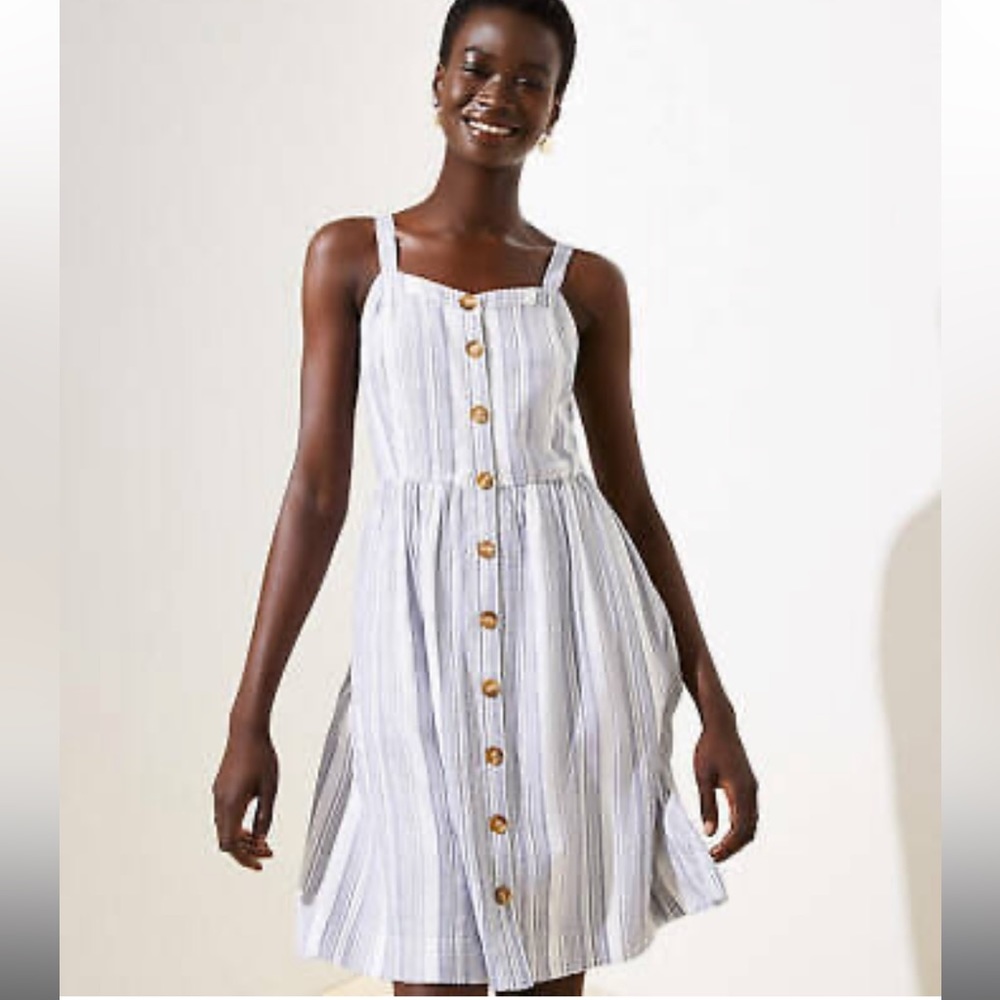LOFT Women's Striped Button Down Flare Dress